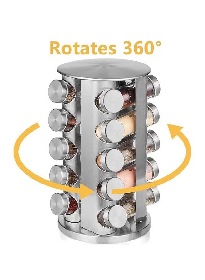 EETU Revolving Spice Rack,Stainless Steel Spice Organizer With 20 Spice Jars,Standing Cabinet Seasoning Tower For Kitchen,Spice Containers Organizer Holder Set, Suitable For Countertop Cabinet - Image 2